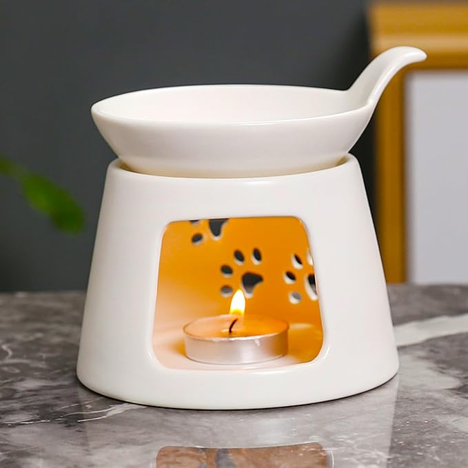 Ceramic Wax Melt Burners,Tea Light Candle Warmer,Essential Oil Burner,Candle Wax Burner Humidifier Yoga Aromatherapy Fragrance Diffuser for Living Room,Bedroom,Office Decoration,White,4 * 5IN by Unknown