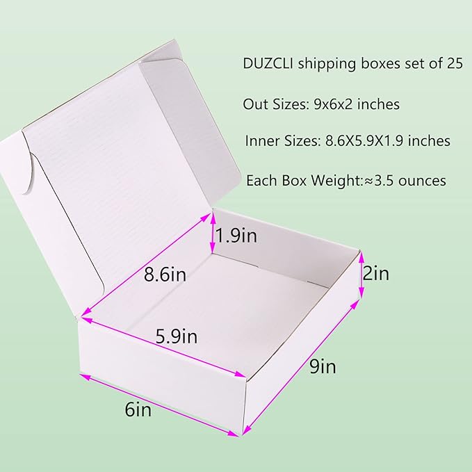 Small Shipping Boxes 9x6x2 Inch (25 Pack) - Sturdy White Corrugated Cardboard Boxes for Small Business, Ecommerce, Mailing & Packaging | Recyclable Gift & Storage Boxes - Image 2