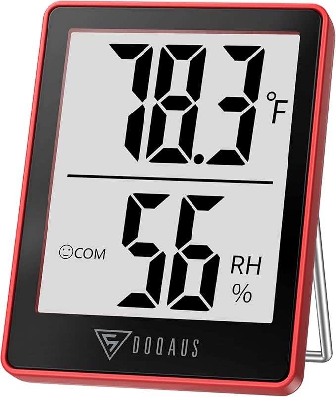 DOQAUS Digital Hygrometer Indoor Thermometer Humidity Gauge Room Thermometer with 5s Fast Refresh Accurate Temperature Humidity Monitor for Home, Bedroom, Baby Room, Office, Greenhouse, Cellar, Red by DOQAUS
