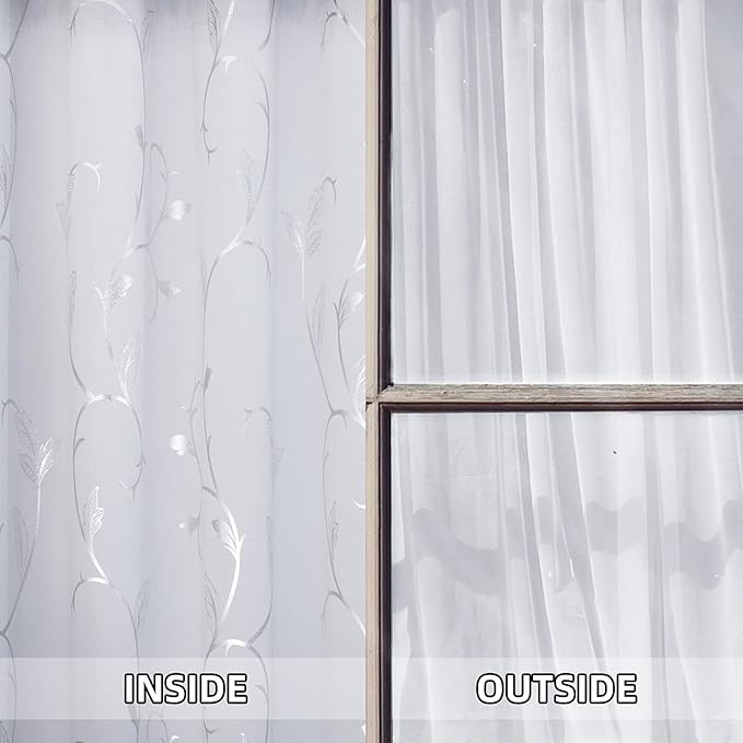 BUHUA Blackout Grommet Curtains for Sliding Glass Door, 63 Inch Long, Pack of 2 Darkening Curtains with Floral Pattern (42 x 63 Inch, Greyish White, 2 Panels) - Image 6