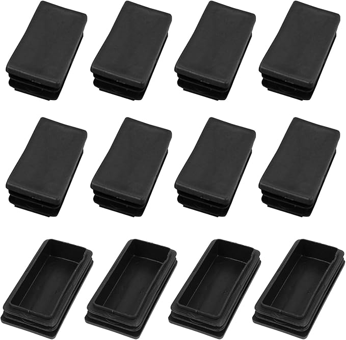 METALLIXITY Rectangle End Caps (100 x 50mm) 12Pcs, Plastic Rectangle Tube Inserts Threaded End Blanking Caps Protector - for Furniture Table Chair Legs, Black by METALLIXITY