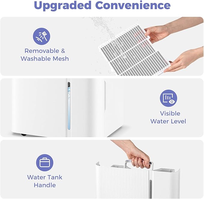 COSTWAY 74 Pints Dehumidifier for Basement, 6000 Sq.Ft Dehumidifier with 24H Timer, 3-Color Indicator, 1.2 Gallon Water Tank, Drain Hose & Wheels for Bathroom, Bedroom - Image 5