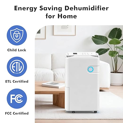 NEWBULIG 80Pints Dehumidifier with Drain Hose, 5,500 Sq.Ft Dehumidifier for Basement, 1.32 Gallon Tank, Low 42dB, Smart Humidity Ring, Ideal Whole House Humidity Remover for Home, Bedroom & Bathroom - Image 7