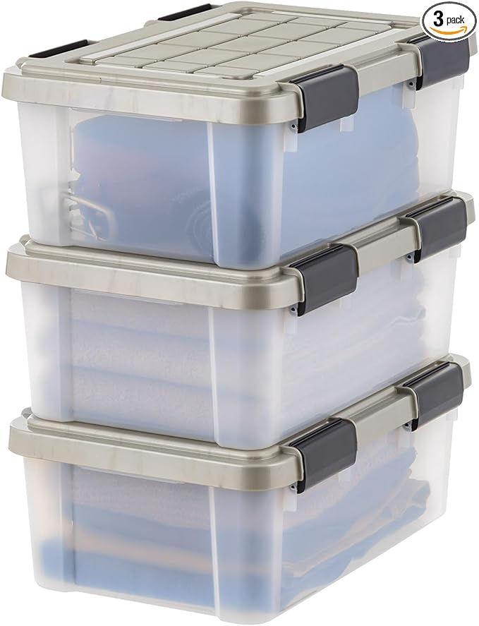 IRIS USA 16 Qt Storage Bins with Gasket Seal Lid, 3 Pack - BPA-Free, Heavy Duty Moving Containers Tight Latch, Weather Proof Tote, WEATHERPRO - Clear/Chrome by IRISUSA