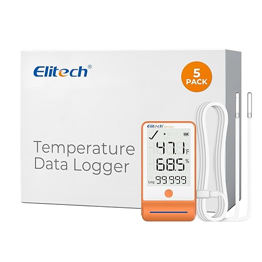 Elitech 5Pack GSP-6 Bluetooth Data Logger Temperature Humidity for Refrigerator with Shadow Data 100000 Points Export PDF/CSV Report, Pharmacy Vaccine DDL Certificate, MAX MIN with Dual Probe by Elitech