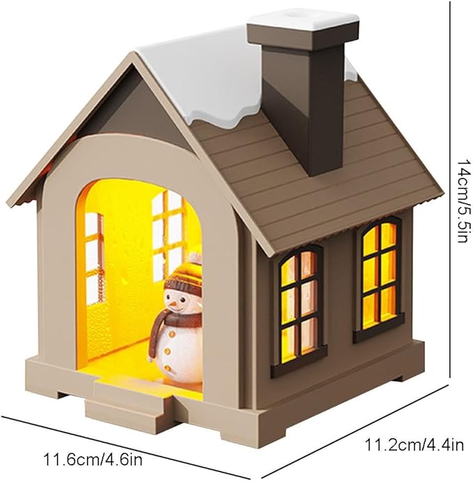 Christmas Village Houses Humidifier 500ml, Cute Snow House Cool Mist Humidifier with Snowman Figurines & Night Light for Bedroom & Office Décor (Brown) - Image 6