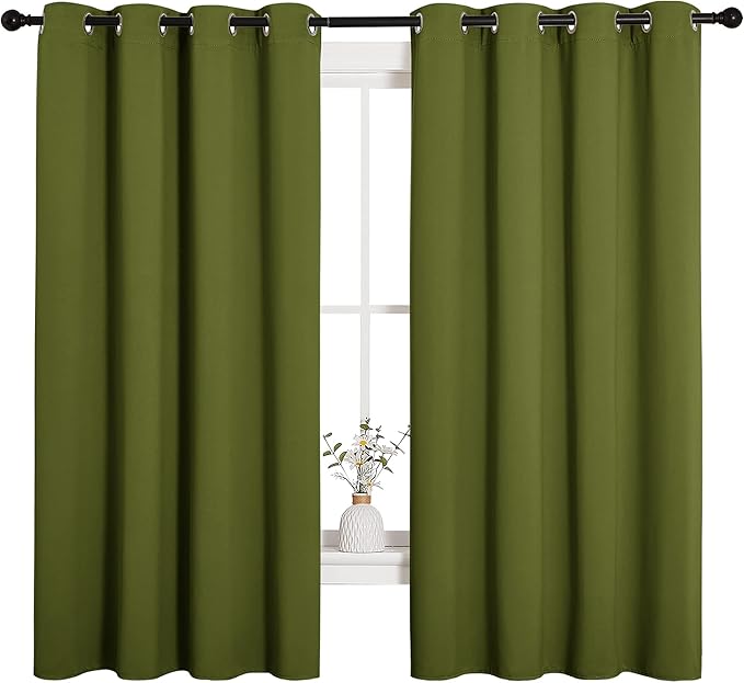NICETOWN Bedroom Curtain Panels Blackout Draperies, Thermal Insulated Solid Grommet Blackout Curtains/Drapes (One Pair, 55 by 68-inch, Olive Green) - Image 2