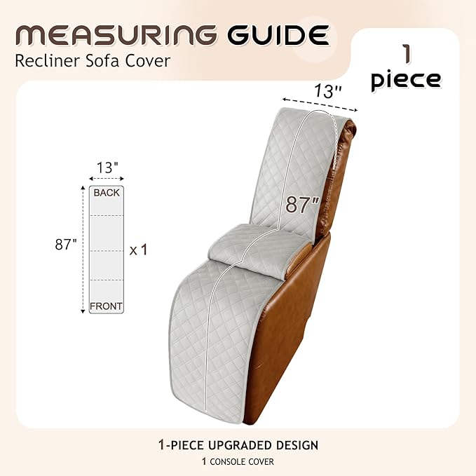 Arfntevss Recliner Sectional Couch Covers for Reclining Sectional L Shape Sofa Cover Non Slip Washable Recliner L Shaped Slipcover Middle Console Protector (1 Console Cover, Light Gray) - Image 4