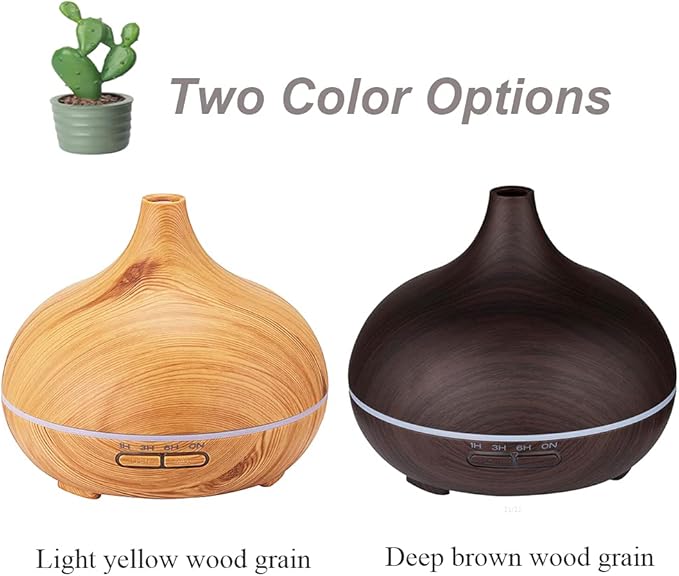 Wood Grain Aroma Diffuser 300 ml Light Yellow, U-MATE, Essential Oils, Ultrasonic Cool Mist Humidifier, 7 Colors Light and 4 Timing, for Office Home Study Yoga Spa - Image 2