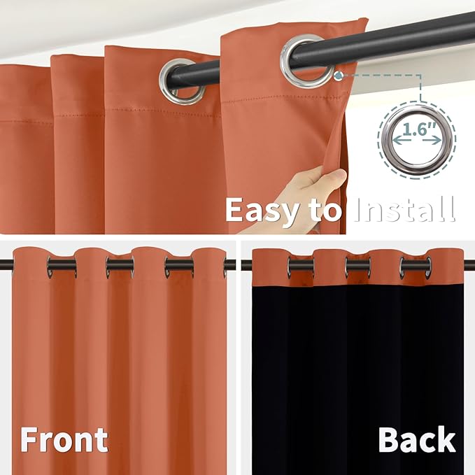 BGment Thermal Insulated 100% Blackout Curtains 90 Inch Length 2 Panels, Total Light Blocking Curtains for Bedroom, Grommet Window Drapes with Thick Black Liner, 52 Inch Wide Each Panel, Terracotta - Image 6