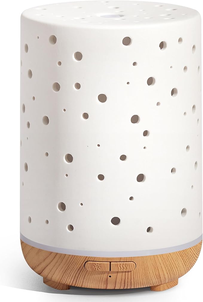 InnoGear Essential Oil Diffuser, 150ml Ceramic Ultrasonic Air Humidifier Cool Mist Aromatherapy Diffuser with 2 Mist Modes, Waterless Auto Off for Home Office, White by InnoGear