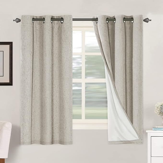 H.VERSAILTEX Primitive Linen Curtains 100% Blackout Curtain Drapes Burlap Fabric Curtains with White Thermal Insulated Liner, Grommet Top Drapes Living Room/Bedroom (2 Panels, 42 x 63 Inch, Stone) by HVERSAILTEX