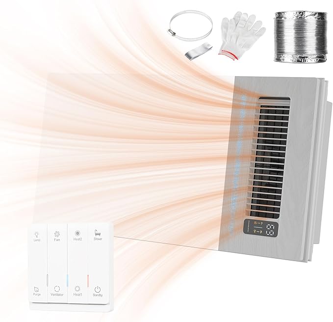 4 in 1 Bathroom Exhaust Fan with Light and Heater, 1900W Bathroom Heater Fan Light Combo, 180 CFM 1.0 Sone Ceiling Fan Remote Control Heater, Ventilation for Home, Bath, Hotel (Style 2) - Image 5