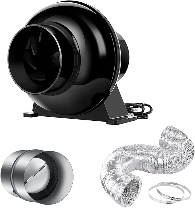iPower 4 Inch 195 CFM Inline Duct Ventilation Exhaust Fan, 8 Feet Ducting and Backdraft Shutter Damper for Grow Tent, HVAC Heating Cooling, 2 Clamps Included by iPower