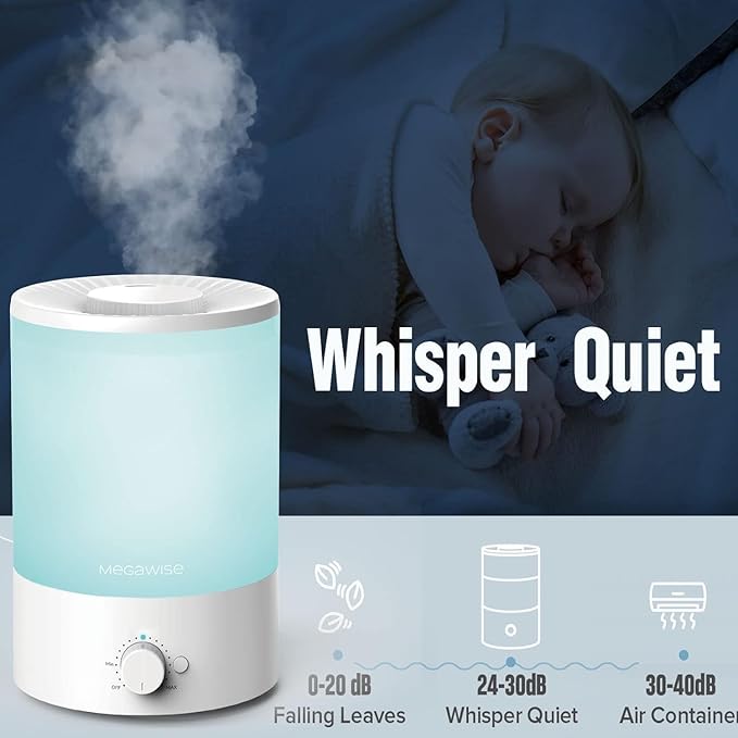 MEGAWISE 3.5L Cool Mist Humidifier – Ultra-Quiet Ultrasonic Vaporizer with Top-Fill Design, Essential Oil Diffuser, 7-Color Night Light & Auto Shut-Off - Image 6