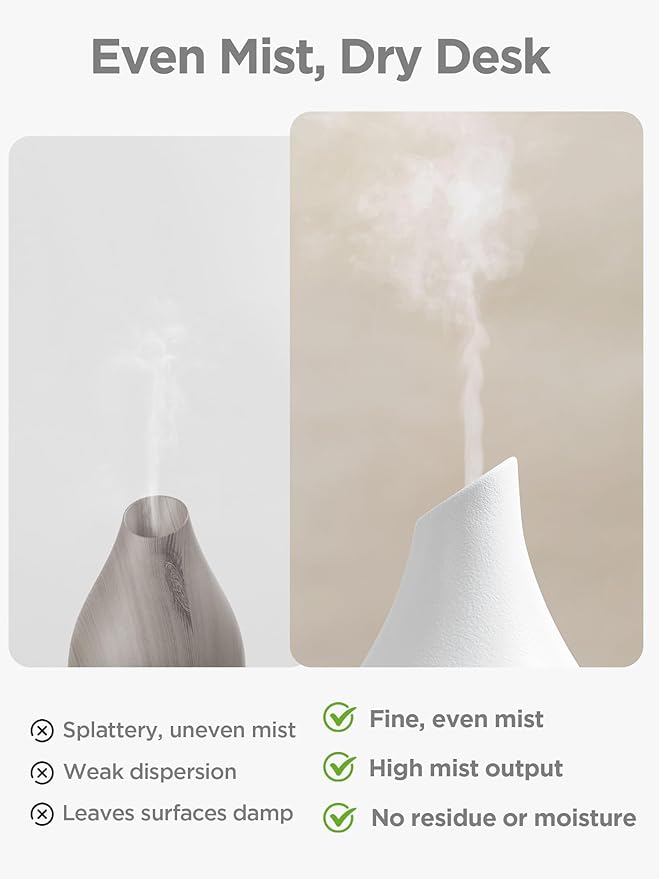 InnoGear Essential Oil Diffuser, 300ml Ceramic Diffuser for Home Handcrafted Stone Aromatherapy Diffusers Ultrasonic Cool Mist Humidifier Vaporizer 4 Timers, White Vase-Shaped Ceramic, Large - Image 2
