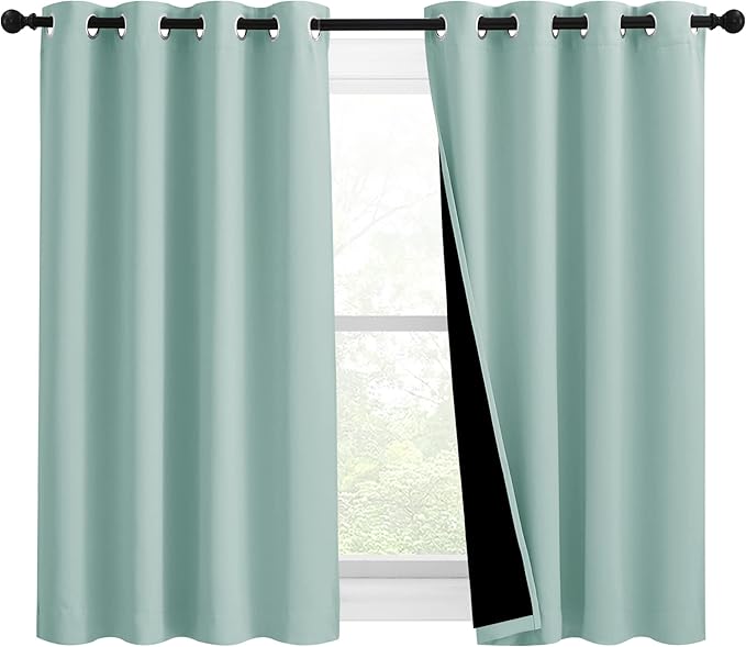 NICETOWN 100% Blackout Curtains 54 inches Long, Double-Deck Completely Blackout Window Treatment Thermal Insulated Lined Drapes for Small Window (Aqua Blue, 1 Pair, 46 inches Width Each Panel) by NICETOWN