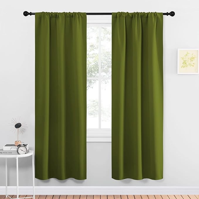NICETOWN Blackout Christmas Curtains for Living Curtains, Bedroom Draperies with Rod Pocket, Nursery Essential Thermal Insulated Blackout Panels for Small Window (Olive Green, 1 Pair, 34 x 72) by NICETOWN