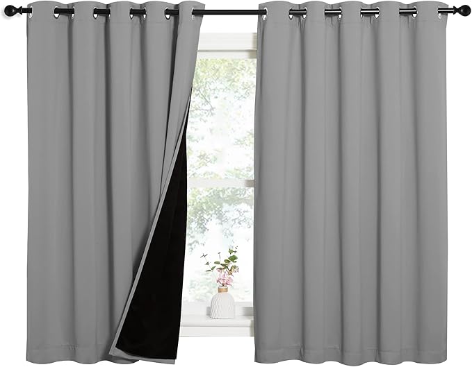NICETOWN 100% Blackout Curtains with Black Liners, Thermal Insulated Full Blackout 2-Layer Lined Drapes, Energy Efficiency Window Draperies for Bedroom (Silver Grey, 2 Panels, 62-inch W by 63-inch L) - Image 2