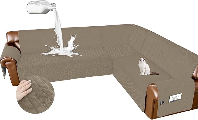 Arfntevss Waterproof Sectional Couch Covers L Shape Washable Velvet Sofa Cover for Sectional Non Slip Large Corner Slipcovers Dog 6 Pcs Universal U Shaped Furniture Protector (Camel, X-Large) by Arfntevss