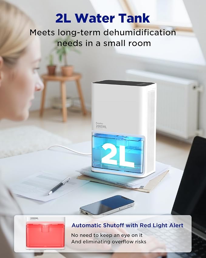 EasyAcc Small Dehumidifier for Bathroom, 68OZ 500Sq.Ft Quiet Dehumidifiers for Home with Auto Defrost, Auto Shut Off, Dual-Semiconductor Mini Dehumidifiers for Bedroom Home RV Room 7 Color Light - Image 2