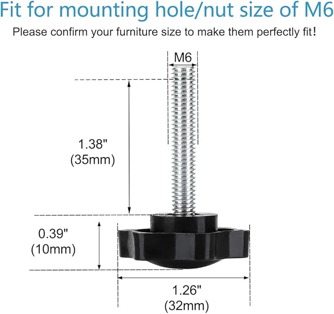 uxcell M6 x 35 x 32mm Hand Screw Leveling Feet Adjustable Leveler Floor Protector for Home Chair Table Cabinet Leg 10 Pack - Image 2