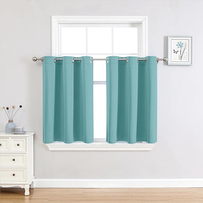 ChrisDowa Small Window Curtains 36 inches Long for Bedroom - Grommet Short Thermal Insulated Room Darkening Curtains for Kitchen (2 Panels, Aqua, 52 x 36 Inch) by ChrisDowa