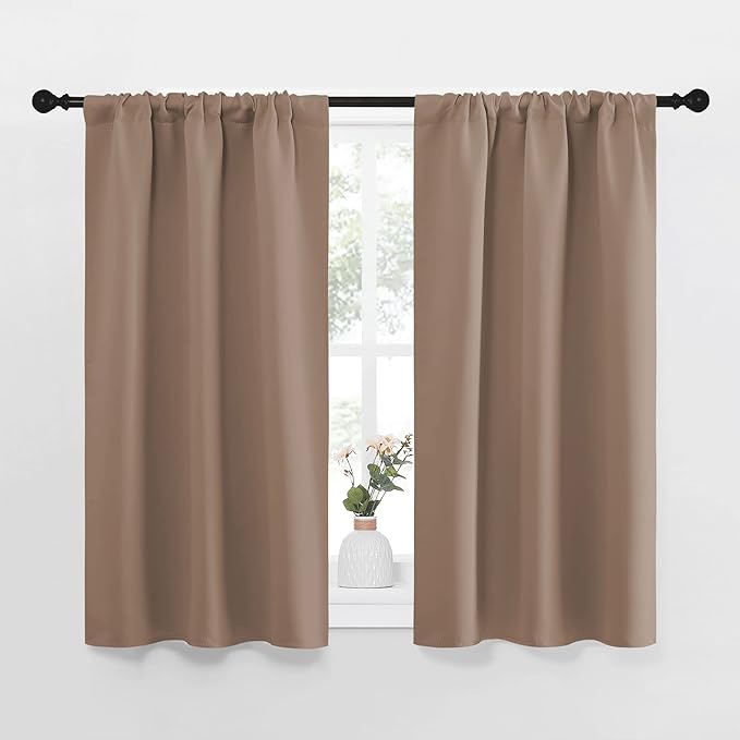 NICETOWN Kitchen Window Blackout Curtains - Window Treatment Thermal Insulated Rod Pocket Small Blackout Draperies/Drapes for Bedroom/Kitchen (Cappuccino, Set of 2, 34 inches Wide by 45 inches Long) by NICETOWN