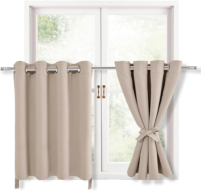 Hiasan RV Blackout Curtains for Bedroom, 52 x 30 Inches Long - Thermal Insulated & Light Blocking Window Curtains for Living Room/Kids Room, 2 Drape Panels Sewn with Tiebacks, Camel by Hiasan