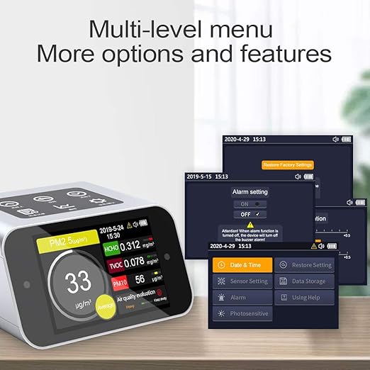 A16 Air Quality Monitor Indoor PM1.0 PM2.5 PM10 Dust Meter TVOC HCHO Pollution Tester 6 Sizes Particle Counter AQI Formaldehyde VOC Detector Home with Data Logger - Image 8