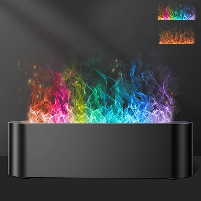 Colorful Flame Fire Diffuser Humidifier, 7 Colors Changing Oil Diffuser, Ultra-Quiet Aroma Essential Oils Aromatherapy Diffusers for Large Room, Bedroom, Office(Timeable, Waterless Auto off-150ml) by Eiifiter