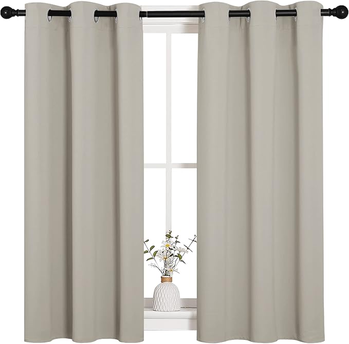 NICETOWN Room Darkening Short Curtain Panels for Cafe, Thermal Insulated Grommet Room Darkening Draperies/Drapes for Window (Natural, 2 Panels, W34 x L45 -inch) - Image 2