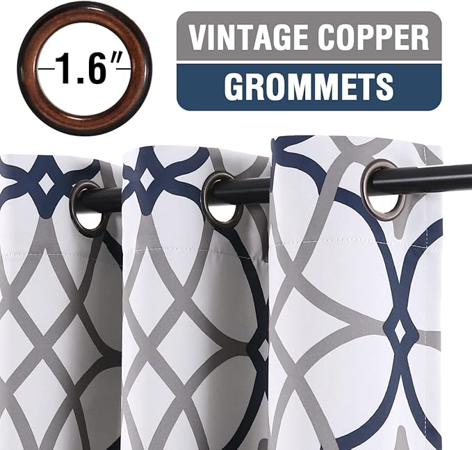 H.VERSAILTEX Blackout Curtains Printed Design 96 Inch Length 2 Panels Set Thermal Insulated Curtains for Bedroom for Living Room Modern Grommet Window Drapes - Dark Denim and Grey - Image 2