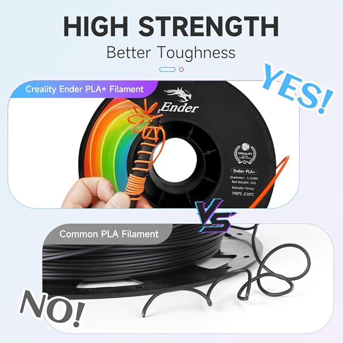 Creality 3D Printer Filament, PLA Plus Filament 1.75mm Rainbow, PLA Pro Toughness Upgraded Dimensional Accuracy +/- 0.03mm, 1KG Spool(2.2lbs) Ender PLA+ Filament for Most 3D Printer - Image 5