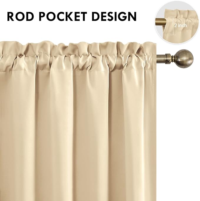 DWCN Beige Curtains for Bedroom Thermal Insulated Room Darkening Drapes for Living Room Rod Pocket Light Blocking Solid Window Treatment, W 42 x L 63 Inch, 2 Panels, Beige - Image 4