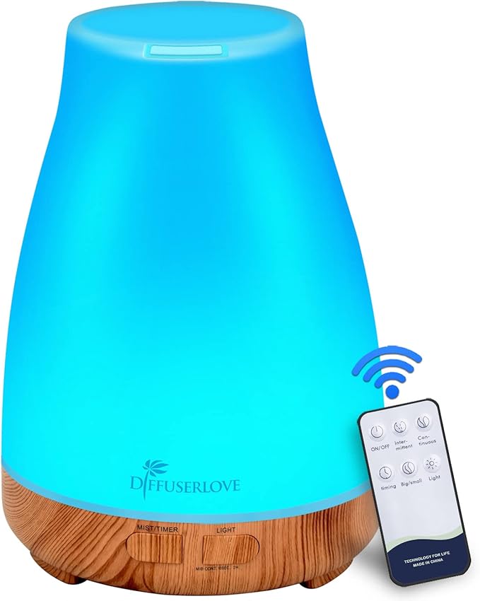 300ML Diffuser Essential Oil Diffuser Remote Control Aromatherapy Diffuser Mist Humidifiers with 7 Color LED Lights for Bedroom Office House Kitchen Yoga by Diffuserlove