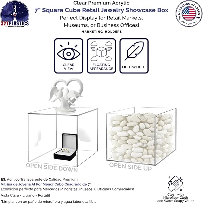 7 Inch Acrylic Display Riser Box with One Open Side No Lid Versatile Clear Square Plexiglass Retail Product Platform and Merchandise Storage Bin No Assembly by Marketing Holders - Image 3