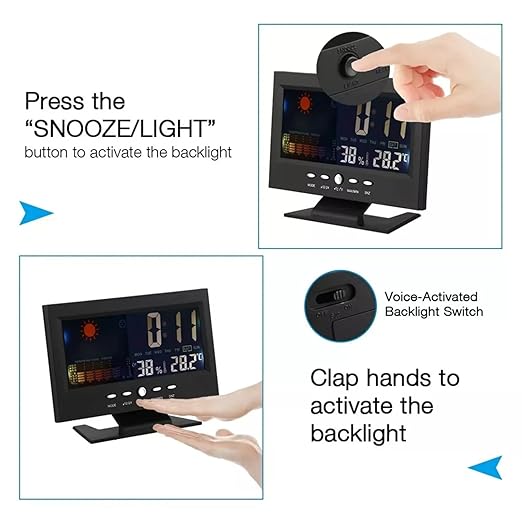 ikaufen Weather Station Wireless Indoor Thermometer Temperature Desk Digital Alarm Clock Weather Thermometer LED Temperature Humidity Monitor - Image 5