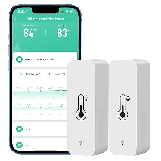 PHOVOLT WiFi Hygrometer Thermometer Sensor for Home, Indoor Outdoor Wireless Temperature Humidity Sensor Monitor with Remote App Notification Alert, Work with Tuya app, for Home Greenhouse (2-Pack) by PHOVOLT