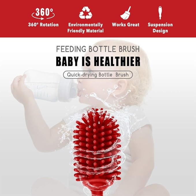 Silicone Bottle Cleaning Brush with Long Handle, BPA Free 12.5" Water Bottle Cleaner for Baby Bottles, Hydro Flask, Sports Bottle, Vase, Glassware, Perfect for Smaller Diameter Bottle Openings (Red) - Image 6