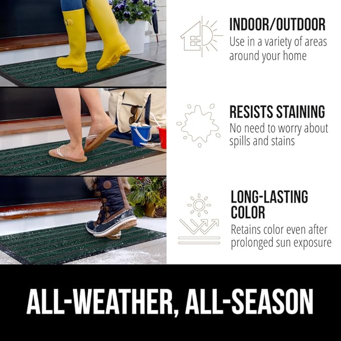 GORILLA GRIP 100% Waterproof All-Season WeatherMax Doormat US Designed Natural Rubber, Stain and Fade Resistant, Low Profile Indoor Outdoor Door Mats, Easy Clean Patio Mat, 23x35, Green Stripe - Image 3