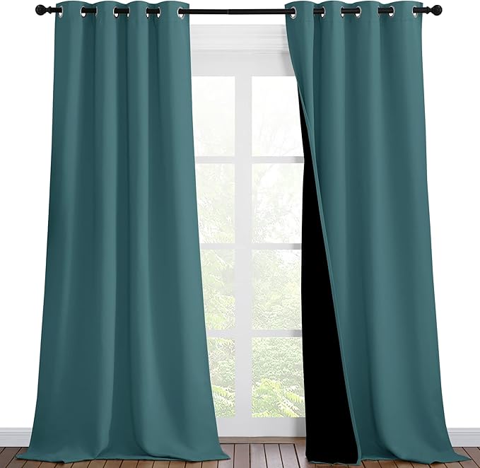 NICETOWN 100% Blackout Blinds, Laundry Room Decor Window Treatment Curtains, Thermal Insulated Energy Smart Drapes and Draperies for Villa, Hall and Studio, Sea Teal, Set of 2, 46 inches x 90 inches by NICETOWN