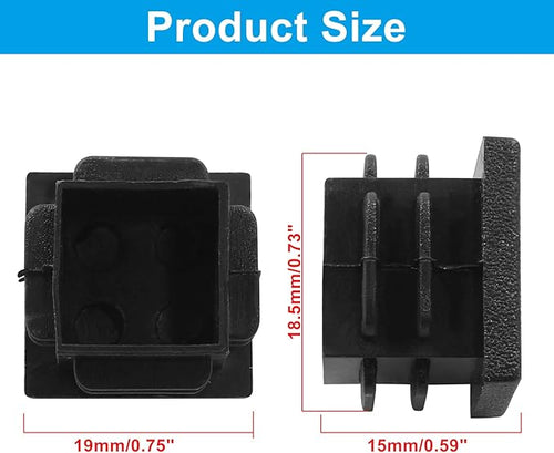 12 Pack 3/4" Square Plastic Plugs, Black Tubing End Caps Plugs Insert for Square Tube and Furniture Legs - Image 2