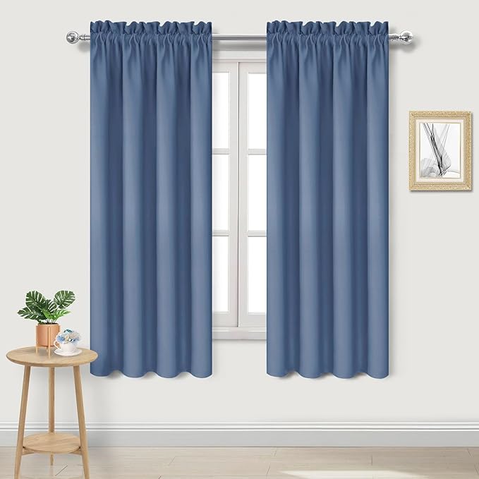 DWCN Blackout Curtains – Thermal Insulated, Energy Saving & Noise Reducing Bedroom and Living Room Curtains, Dusty Blue, W 42x L 63 Inch, Set of 2 Rod Pocket Curtain Panels by DWCN