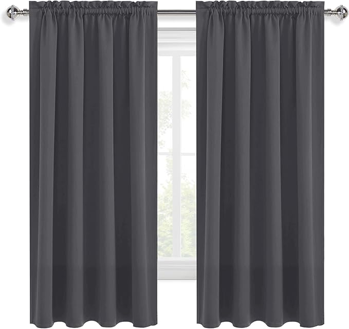 DWCN Kitchen Blackout Short Curtains for Bedroom 45 Inch Length 2 Panels Set, Solid Thermal Insulated Energy Saving Rod Pocket Window Treatment Curtains Blackout Draperies (W42 x L45 Inch, Dark Grey) - Image 9