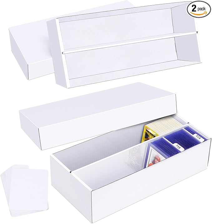 Trading Card Storage Box 2 Pack–1600 Count Cardboard Organizer with Dividers for MTG, TCG, Sports, Toploader by Leyzan