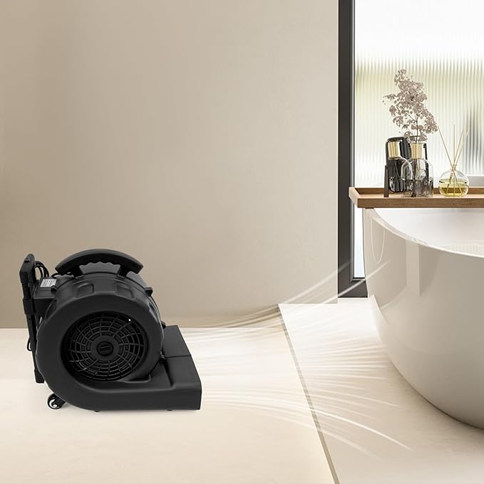Commercial Floor Blower Dryer 750W, 3-Speed & 3-Angle Adjustable Air Mover, 20-120 Min Timer, Low Noise for Fast Drying Air Mover Blower Fan with Handle Wheelkit for Floor, Ventilation (16.4Ft Cord) - Image 8