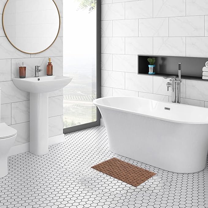 Bath Mat Bathroom Rugs Floor Wood Shower Bathtub Waterproof Non Slip Accessories 16x24 Inch Easy to Clean, Walnut, 1 pc - Image 2