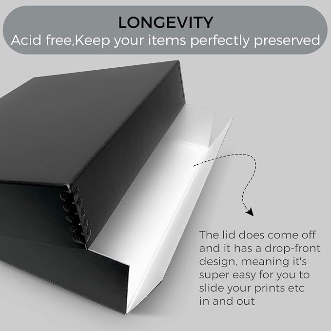 Lineco Archival 11 x 14 x 3 inches Museum Archival Storage Box, Drop Front Design, Acid-Free with Metal Edge. Preserves Photos Documents, Black - Image 5