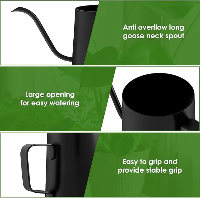 12oz/350ml Stainless Steel Plant Watering Pot,Small Watering Can for Indoor Plants,Mini Watering Can with Long Mouth & Ergonomic Handle for Indoor House Plants Flower Bonsai Outdoor Garden(Black) - Image 5